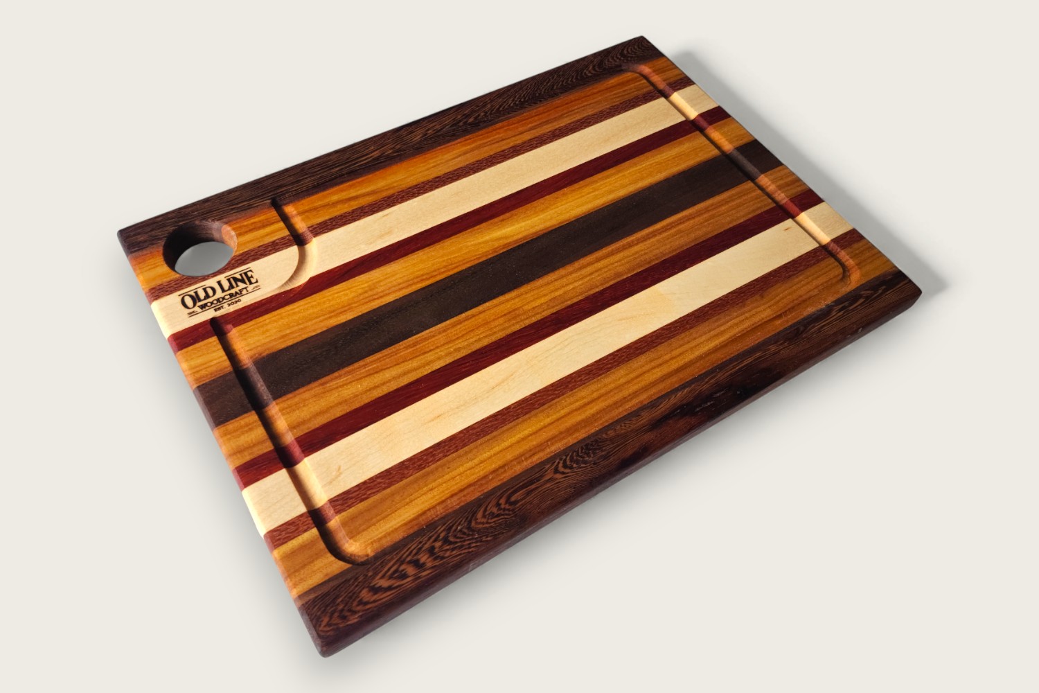Chesapeake Harvest Prep Board (#165) made of Canarywood with edge-grain pattern, rectangular shape, and warm tones.
